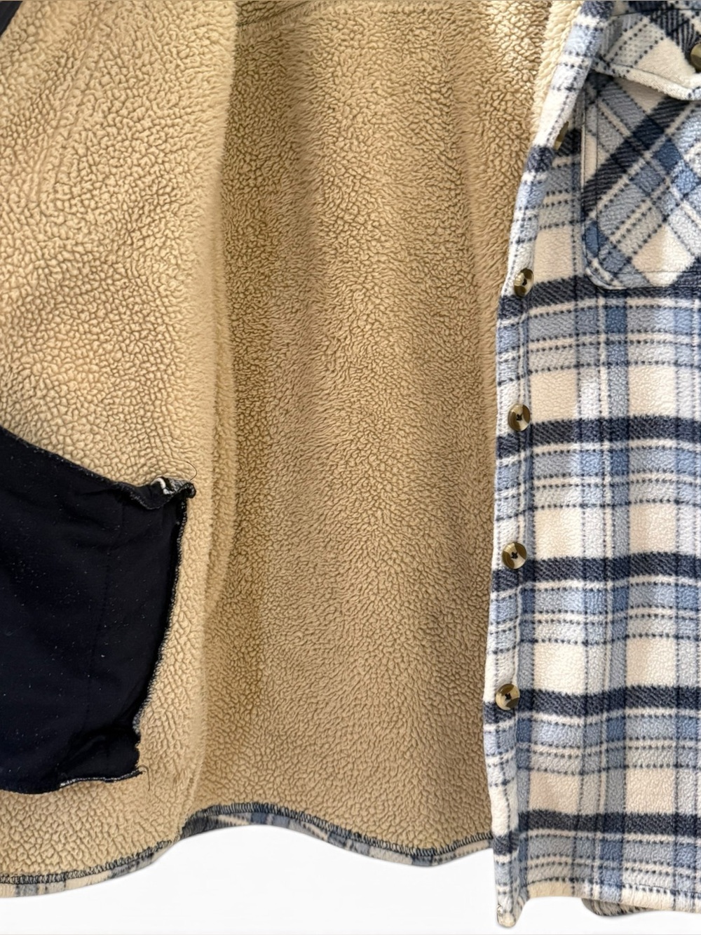 Sage Collective Blue Plaid Sherpa Lined Shacket Jacket L - Picture 7 of 11